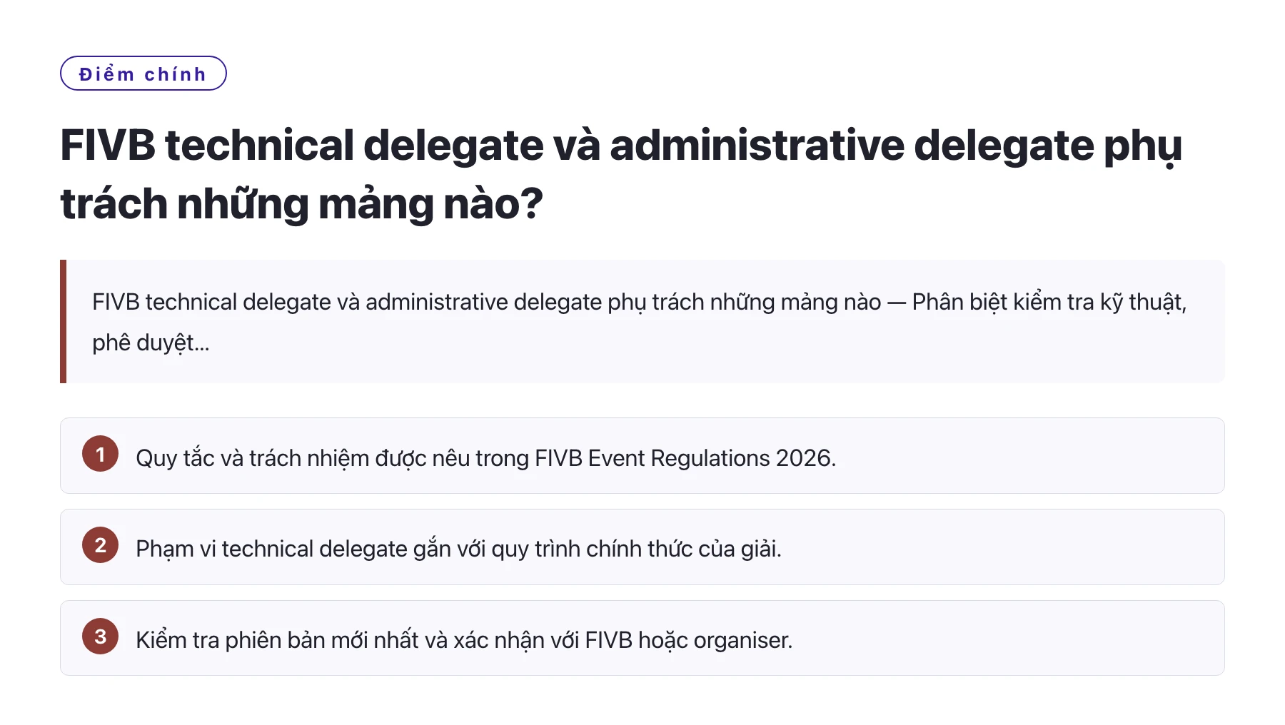 FIVB technical delegate và administrative delegate phụ trách những mảng nào?——全文要点速览